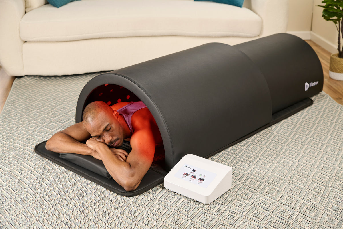 Man using red light therapy