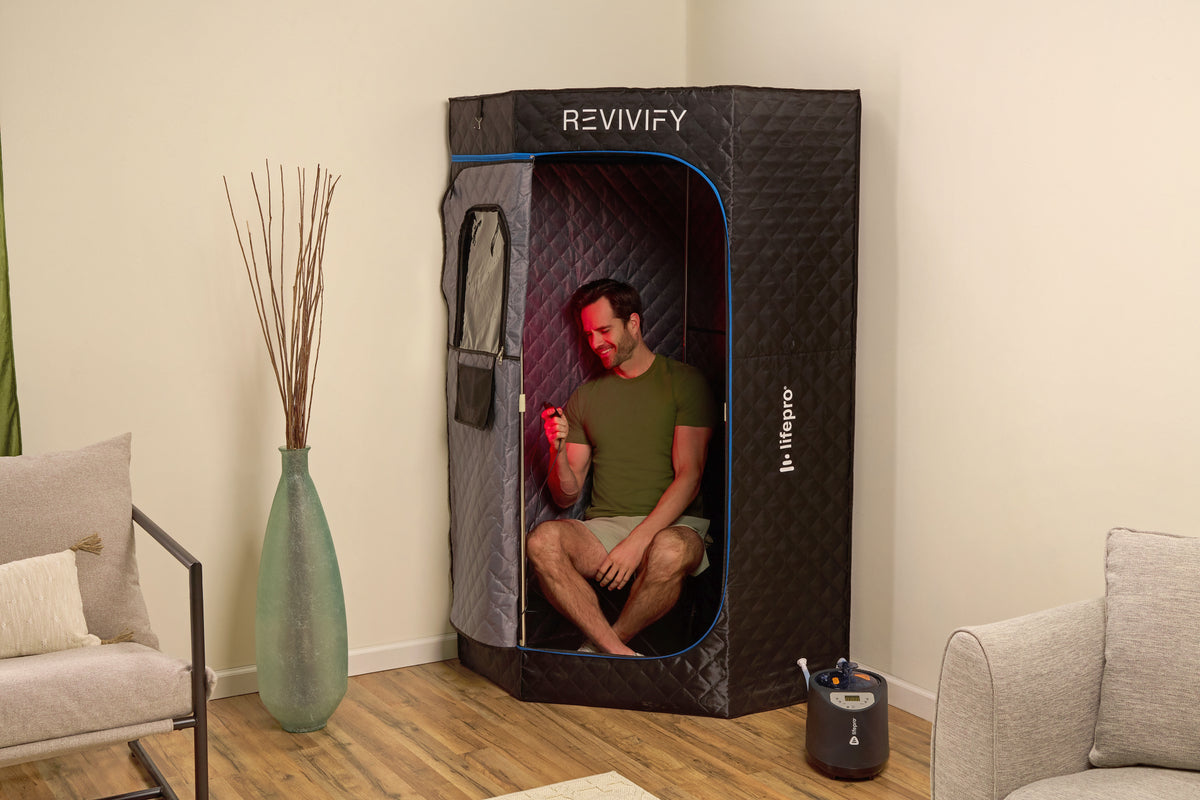 Man using portable steam room