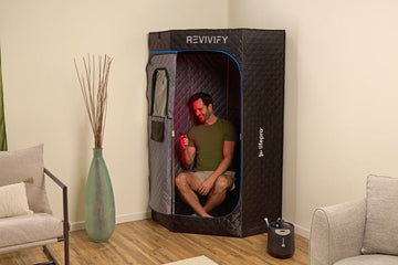 Man using portable steam room