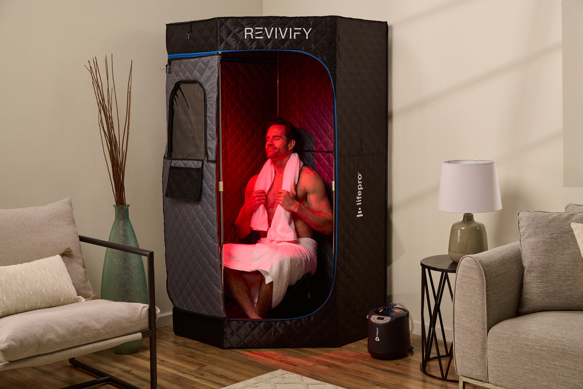 Man using portable steam room