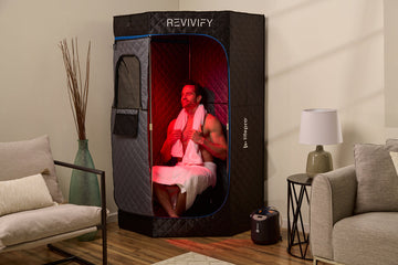Man using portable steam room