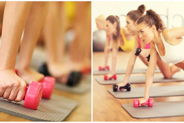 Women working with dumbbells'