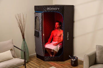Man sitting in a home steam room