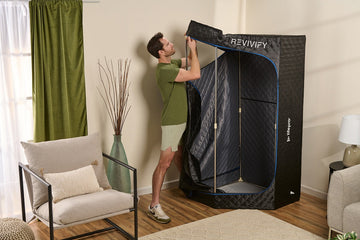 Man assembling home steam room