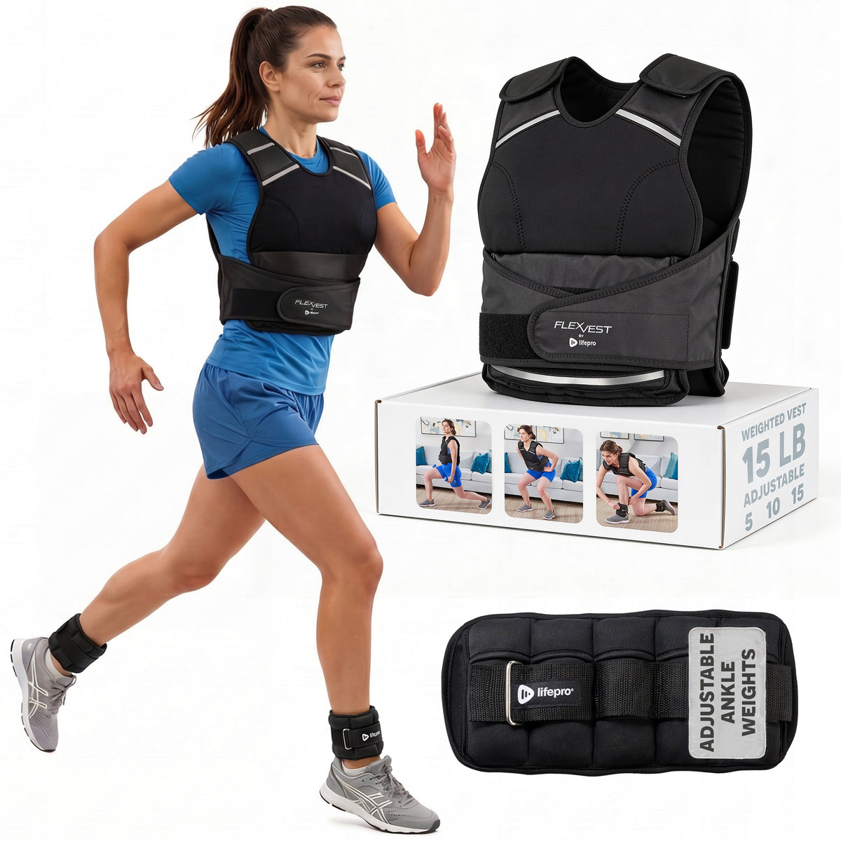 Weighted FlexVest with Ankle Weights (Women 5–15 lb / Men 5–20 lb)