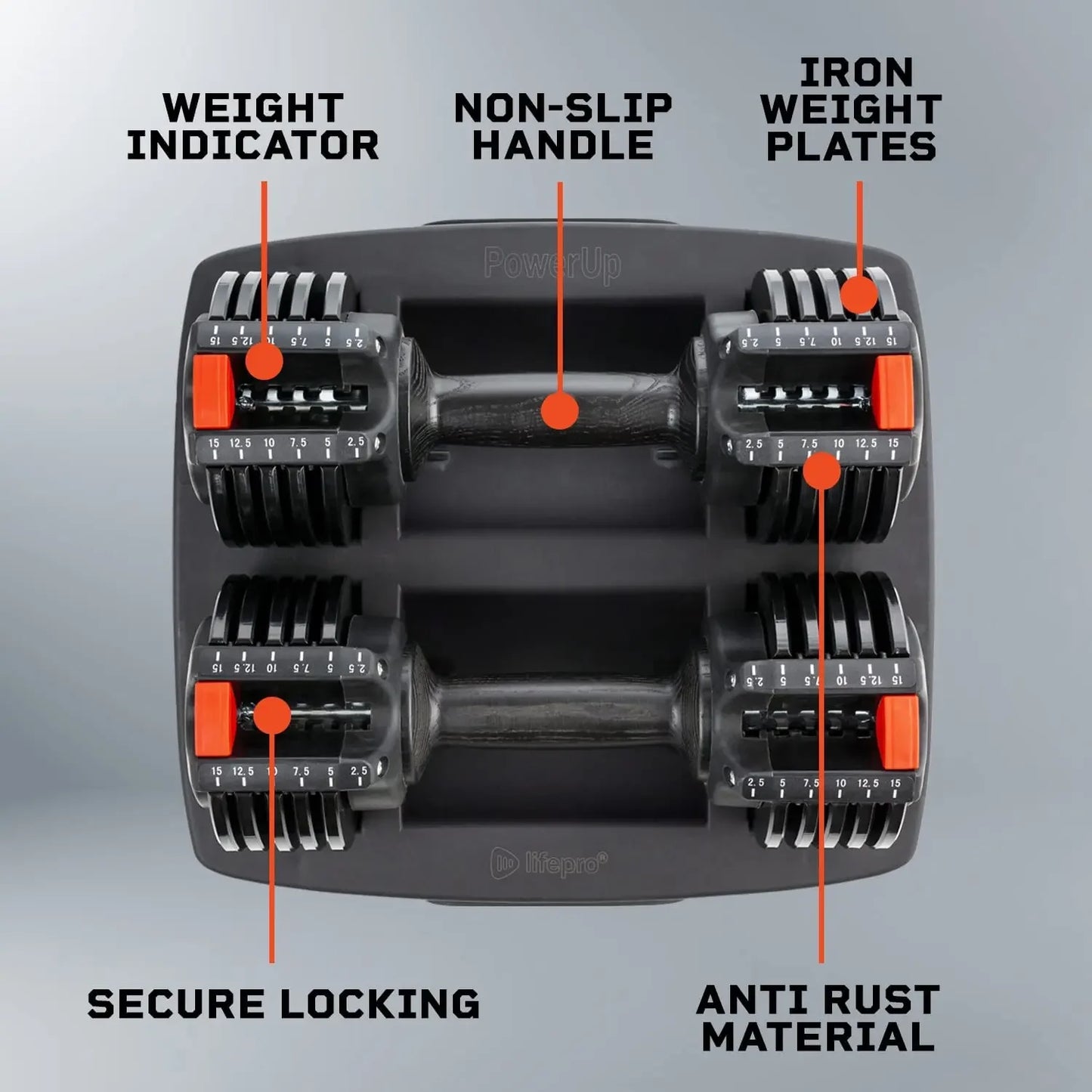 PowerUp Adjustable Dumbbells (Up to 15 lb)