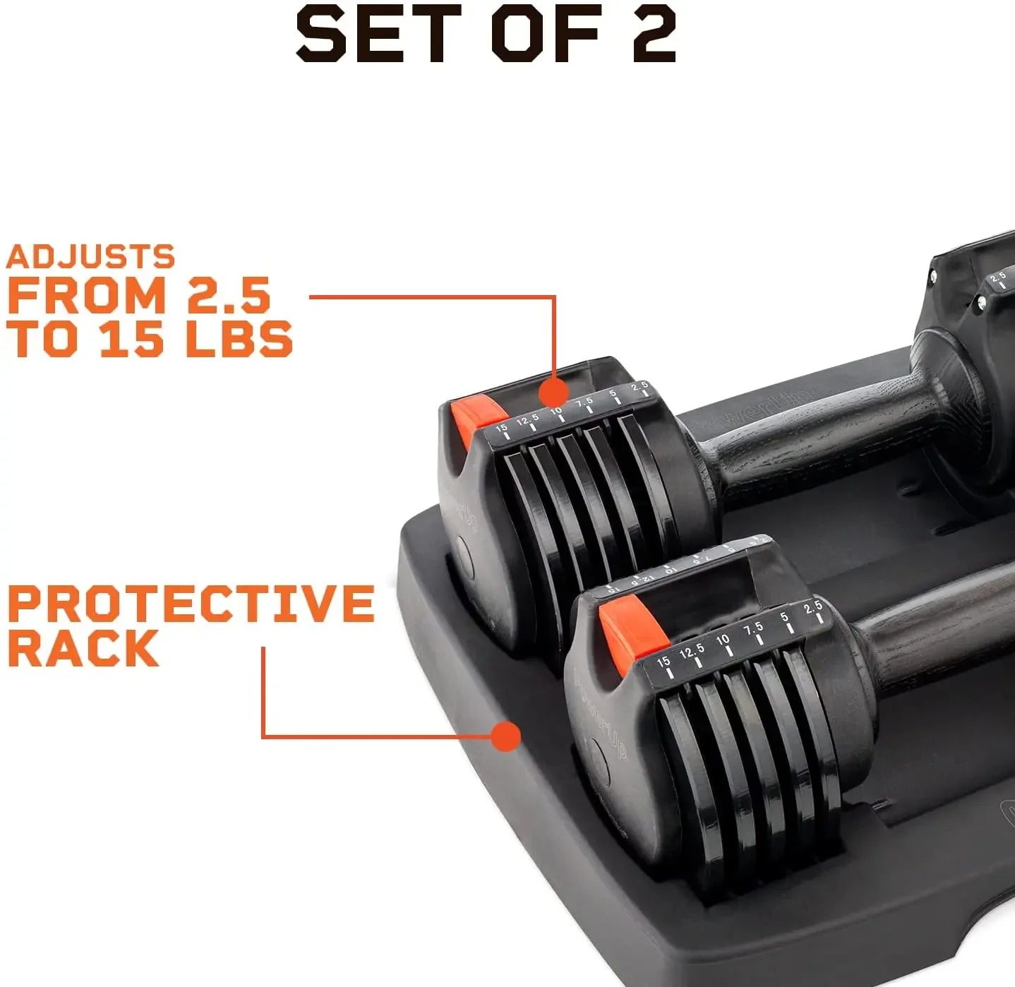 PowerUp Adjustable Dumbbells (Up to 15 lb)