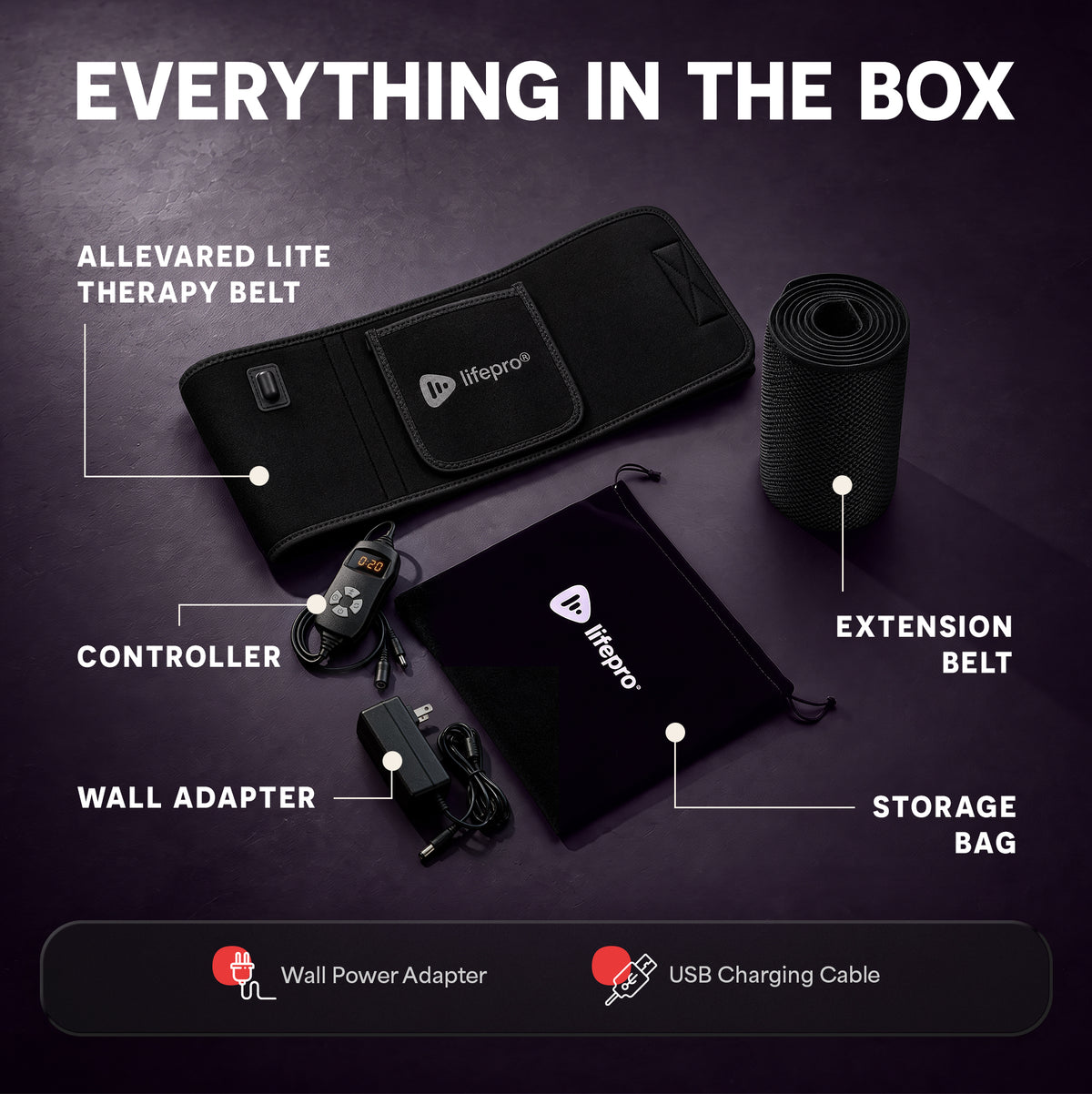 AllevaRed Lite Red Light Therapy Belt: Everything in the Box