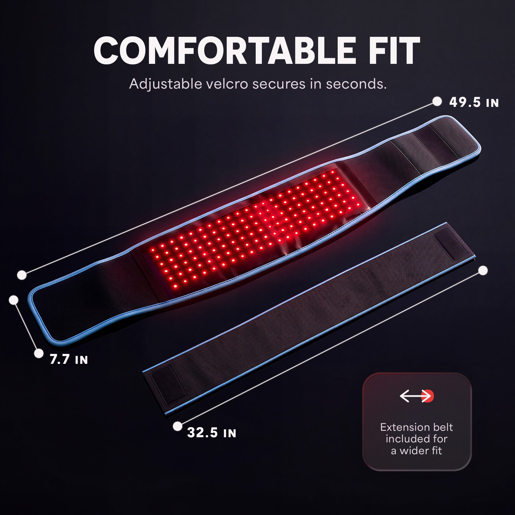 AllevaRed Red Light Therapy Belt: Belt Dimensions