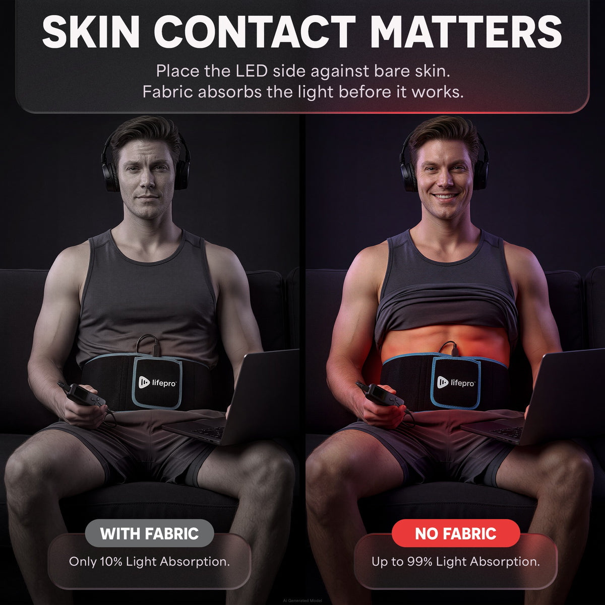 AllevaRed Red Light Therapy Belt: Skin Contact