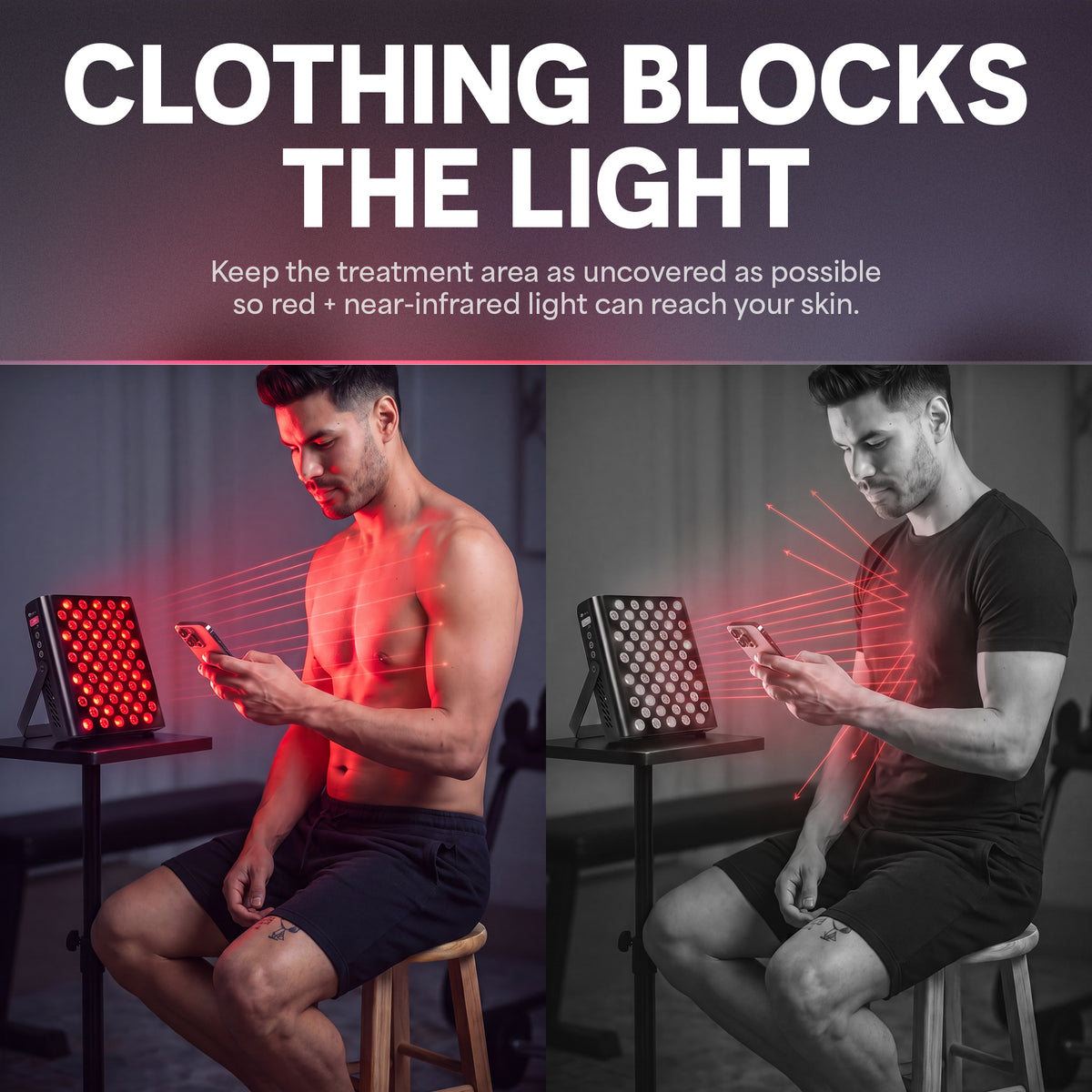 BioHeal Red Light Panel: Clothing Blocks the Light