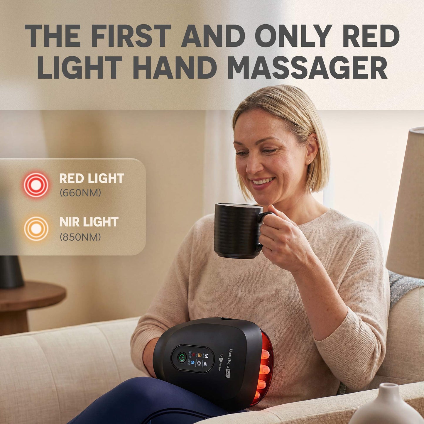 DualThera Hand Massager with Finger Stretching & Red Light Therapy