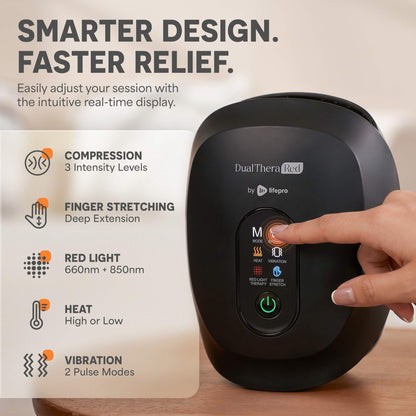 DualThera Hand Massager with Finger Stretching & Red Light Therapy