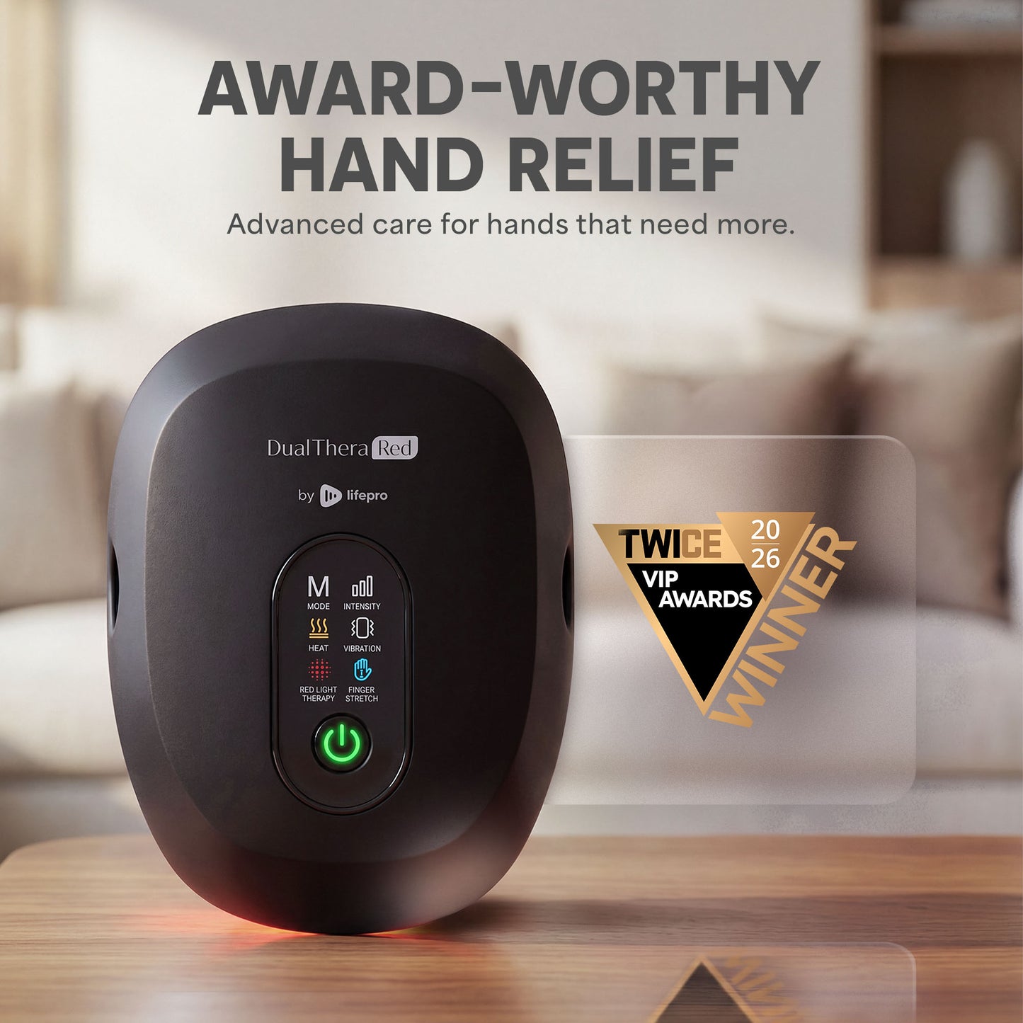 DualThera Hand Massager with Finger Stretching & Red Light Therapy