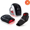 BioRecover Pro knee massager, AllevaGlove Pro red light therapy glove and AllevaSole Pro foot and ankle wrap, LEDs lit red, with a Lifetime Warranty badge.