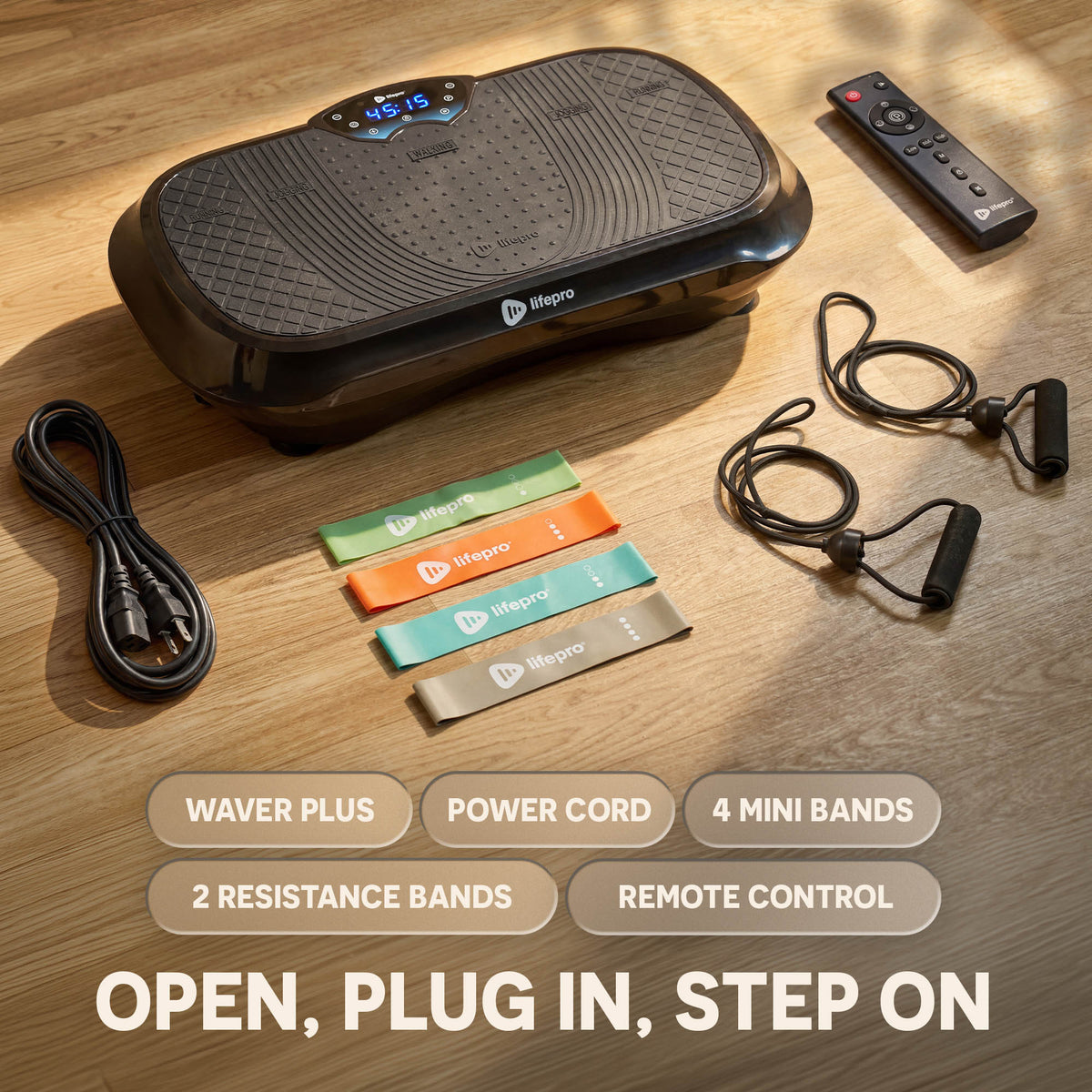 Waver Plus Vibration Plate: Open, Plug In, Step On