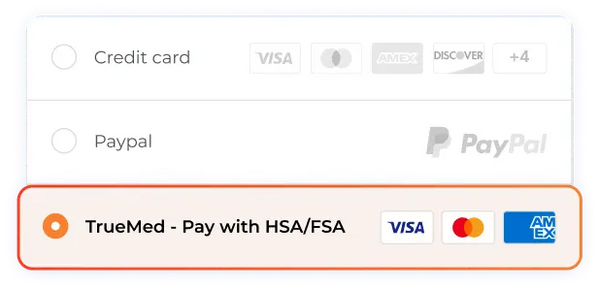 Lifepro checkout screen highlighting TrueMed HSA and FSA payment option alongside credit card and PayPal