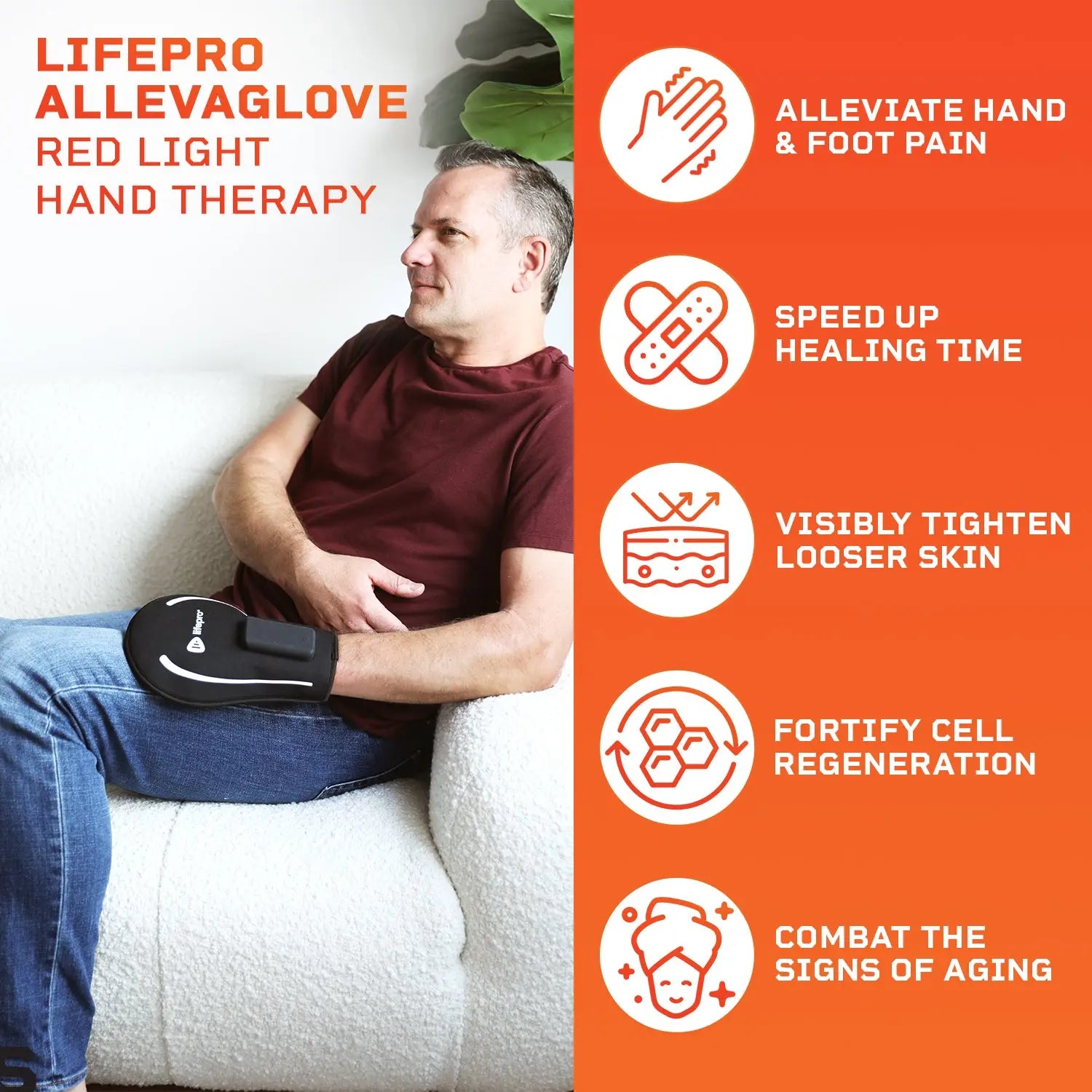 AllevaGlove Red Light Therapy Glove Lifepro